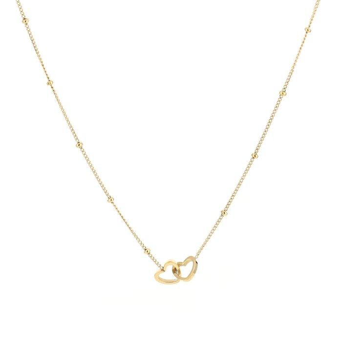 Glow Mystic in Style goudkleurige ketting met twee in elkaar grijpende hartjes op schone witte achtergrond