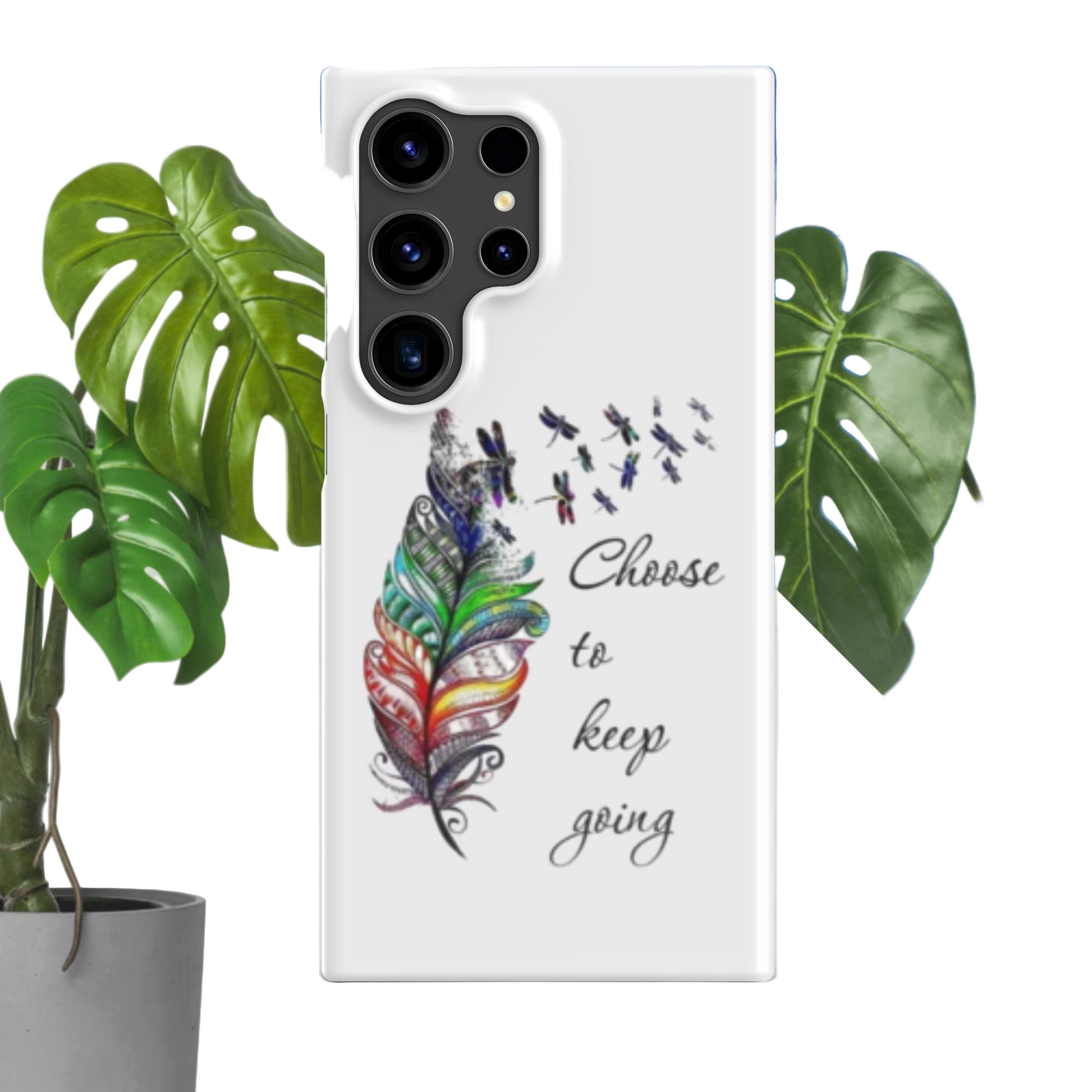 Samsung® Snap Case with colorful feather design and "Choose to keep going" text for Galaxy phone protection