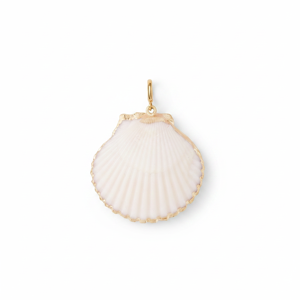 Grote witte schelp bedel met goudkleurige RVS sluiting van Glow Mystic in Style