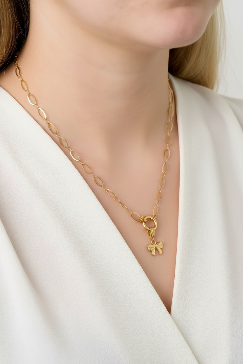 Stainless steel damesketting in goud met elegante ovale schakels
