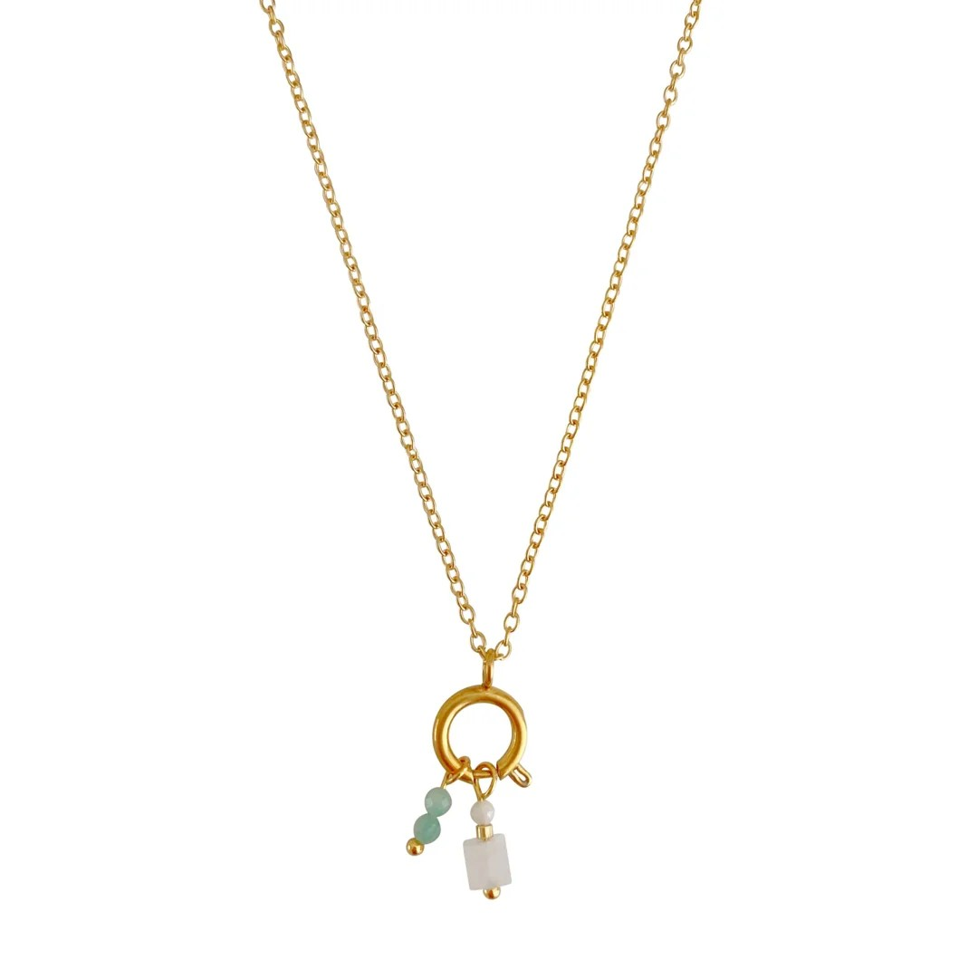 Glow Mystic in Style gouden stainless steel slotketting met Jade en Maansteen hangertjes