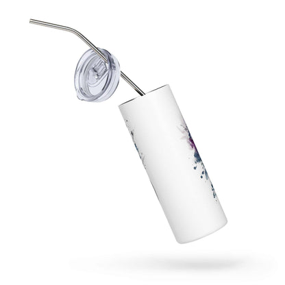 20oz Stainless Steel Tumbler with Wild Bloom floral face art, insulated with clear lid and reusable straw