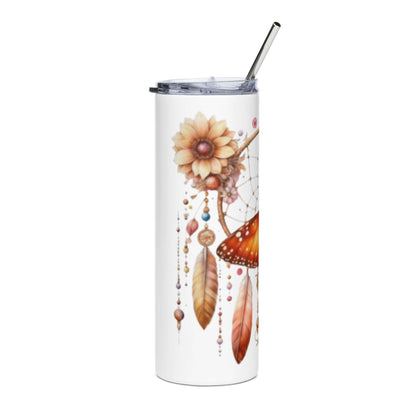 Stainless Steel Tumbler met boho vlinder dromenvanger design en metalen rietje, ideaal voor warme en koude dranken.