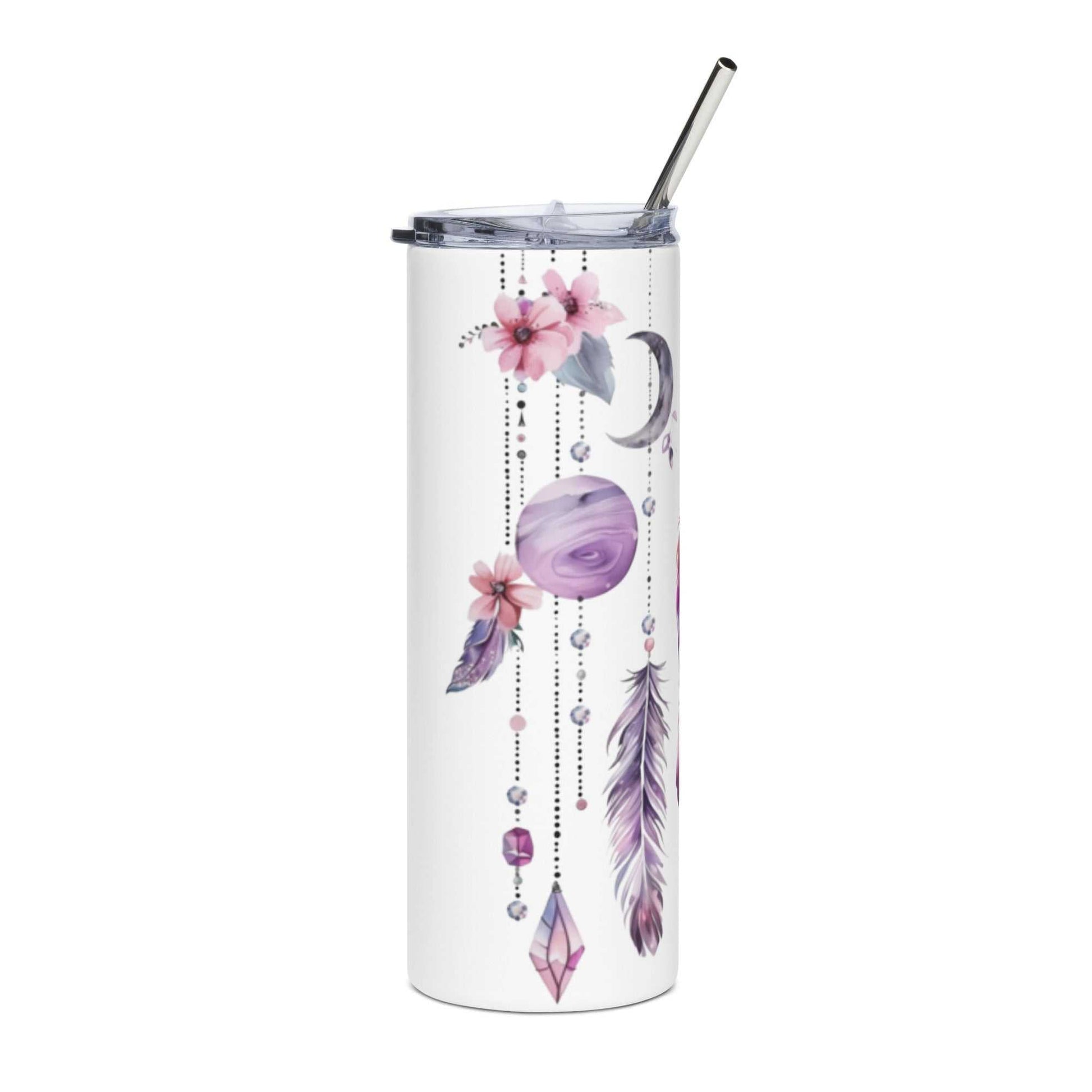 roestvrijstalen tumbler met dreamcatcher ontwerp en herbruikbaar rietje, 600ml thermosbeker