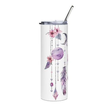 roestvrijstalen tumbler met dreamcatcher ontwerp en herbruikbaar rietje, 600ml thermosbeker