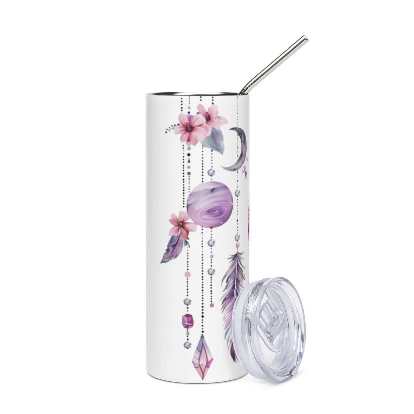 roestvrijstalen tumbler met dreamcatcher design en rietje voor warme en koude dranken