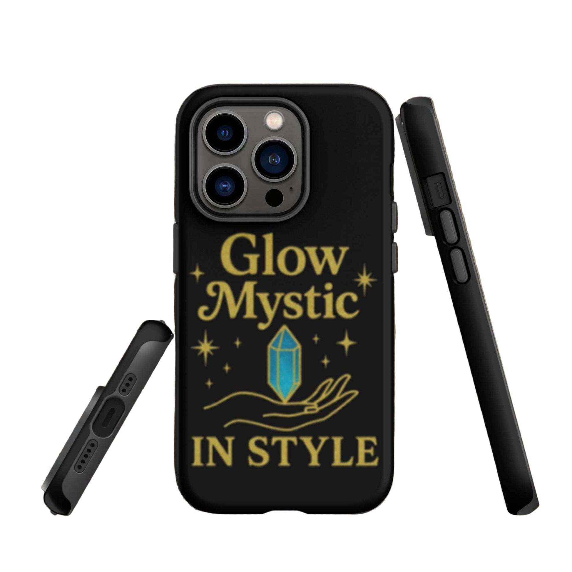 Glow Mystic In Style iPhone Case with mystical crystal design and durable black protective shell