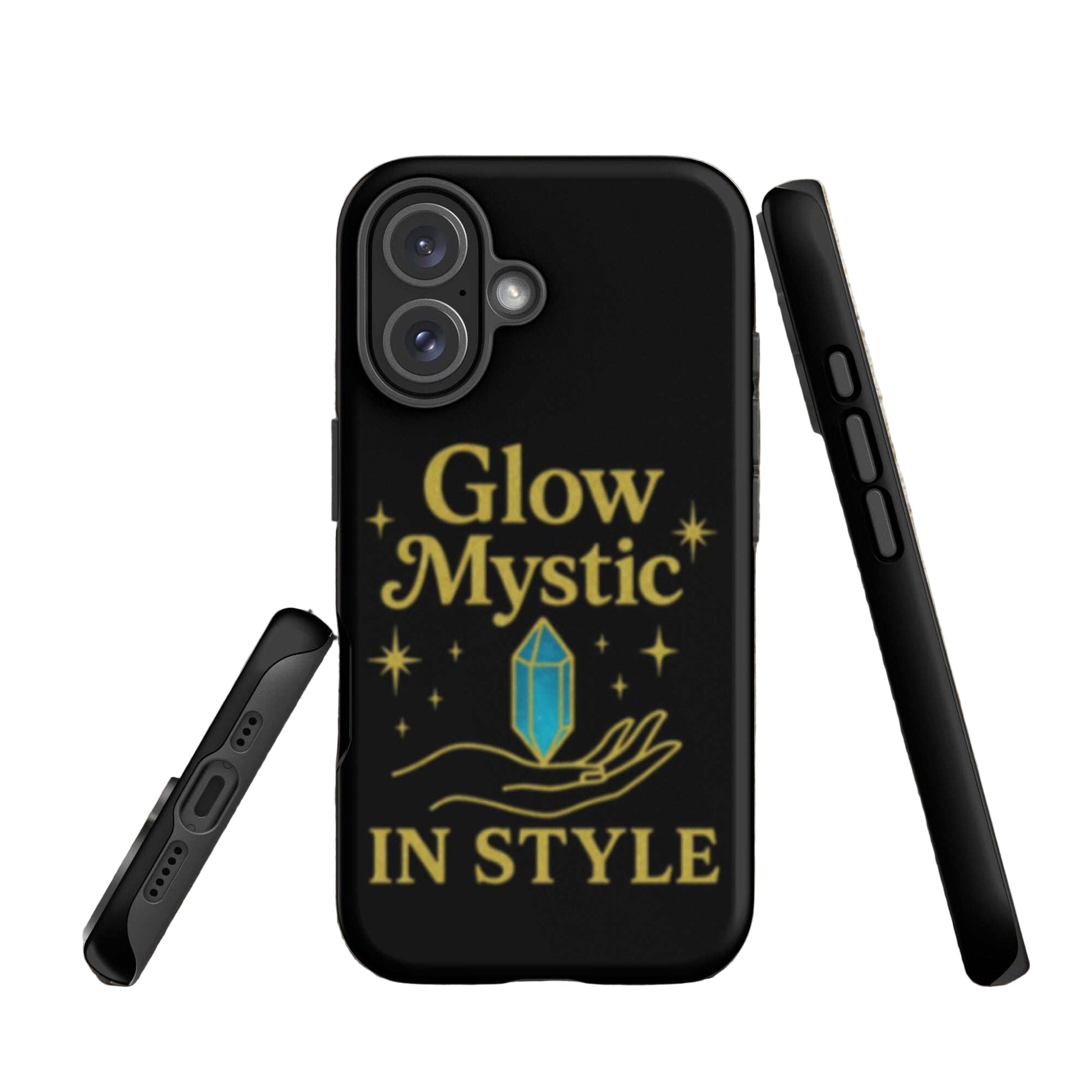 Glow Mystic In Style iPhone case with mystical crystal design and durable black protective shell