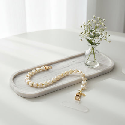 Beige Mother-of-Pearl Heart Phone Charm with Gold