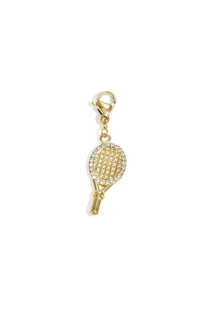 Glow Mystic in Style gouden tennisracket bedel van RVS met strass-steentjes