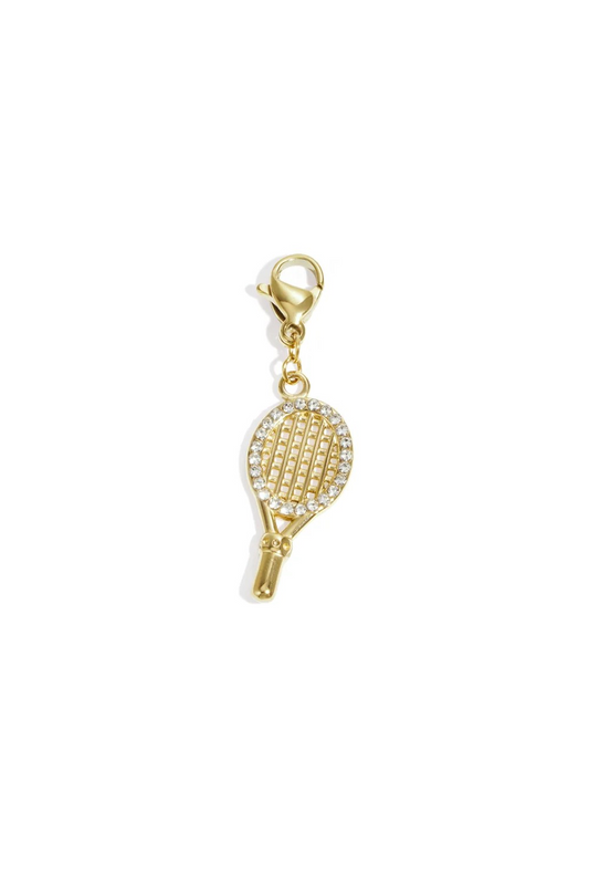 Glow Mystic in Style gouden tennisracket bedel van RVS met strass-steentjes