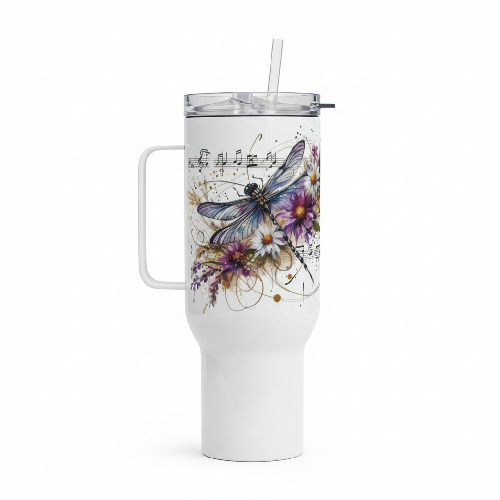 Travel Mug met handvat en spiritueel libelle ontwerp voor warme en koude dranken onderweg