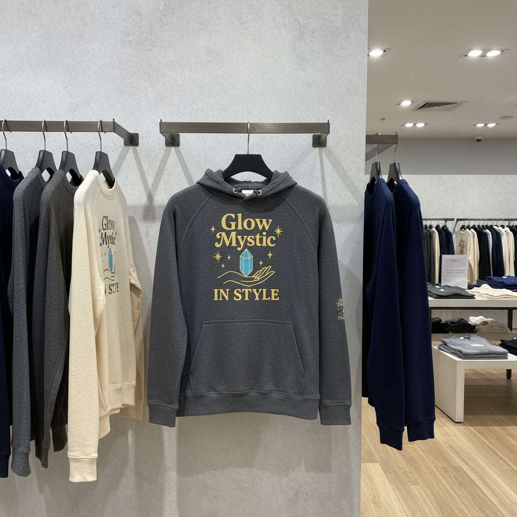 Glow Mystic in Style Hoodie charcoal gray organic cotton streetwear hoodie with bold graphic and drawstring hood