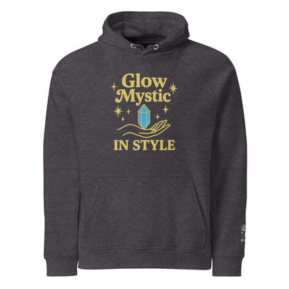 donkere urban hoodie met gele Glow Mystic in Style opdruk, comfortabel en duurzaam