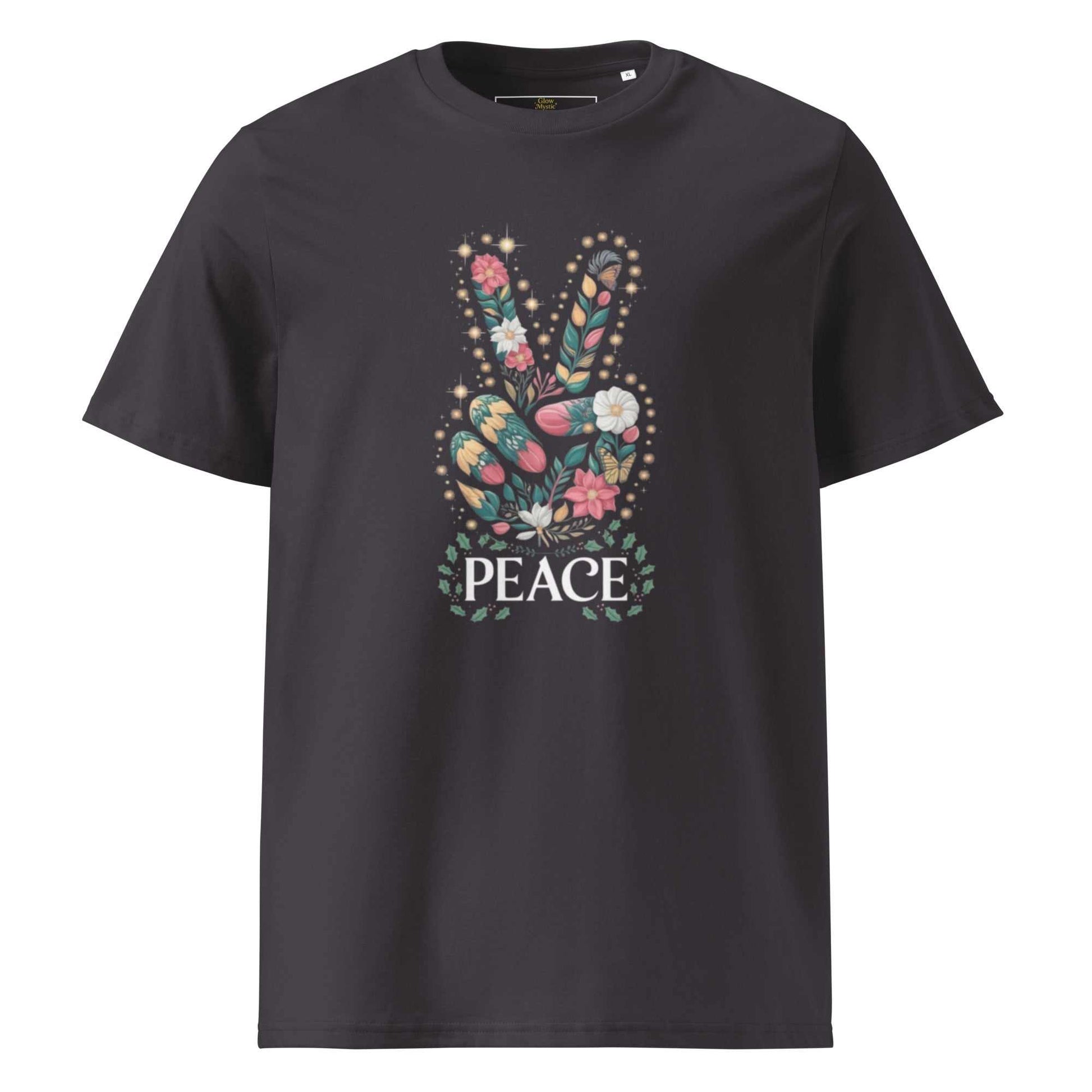 Unisex Organic Cotton T-shirt black with floral peace sign design