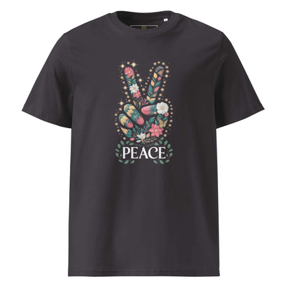 Unisex Organic Cotton T-shirt black with floral peace sign design