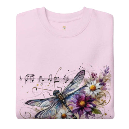 Comfy sweatshirt with mystic dragonfly and wildflower art in pastel lavender