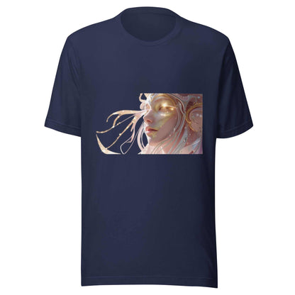 Navy Celestial Glow Goddess T-Shirt with radiant celestial artwork and soft cotton fabric