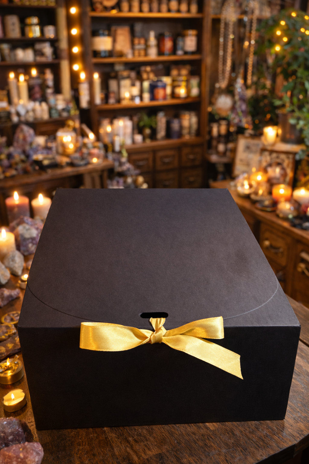 Mini Manifestation Ritual Box by Glow Mystic in Style with manifestation candle, chakra candle, Palo Santo sticks, crystals, keychain, and luxury black gift box