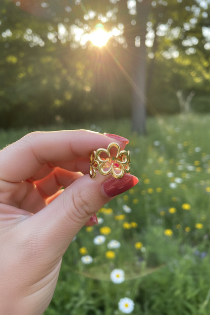 Verstelbare RVS Ring Vijf Bloemen – Goudkleurig