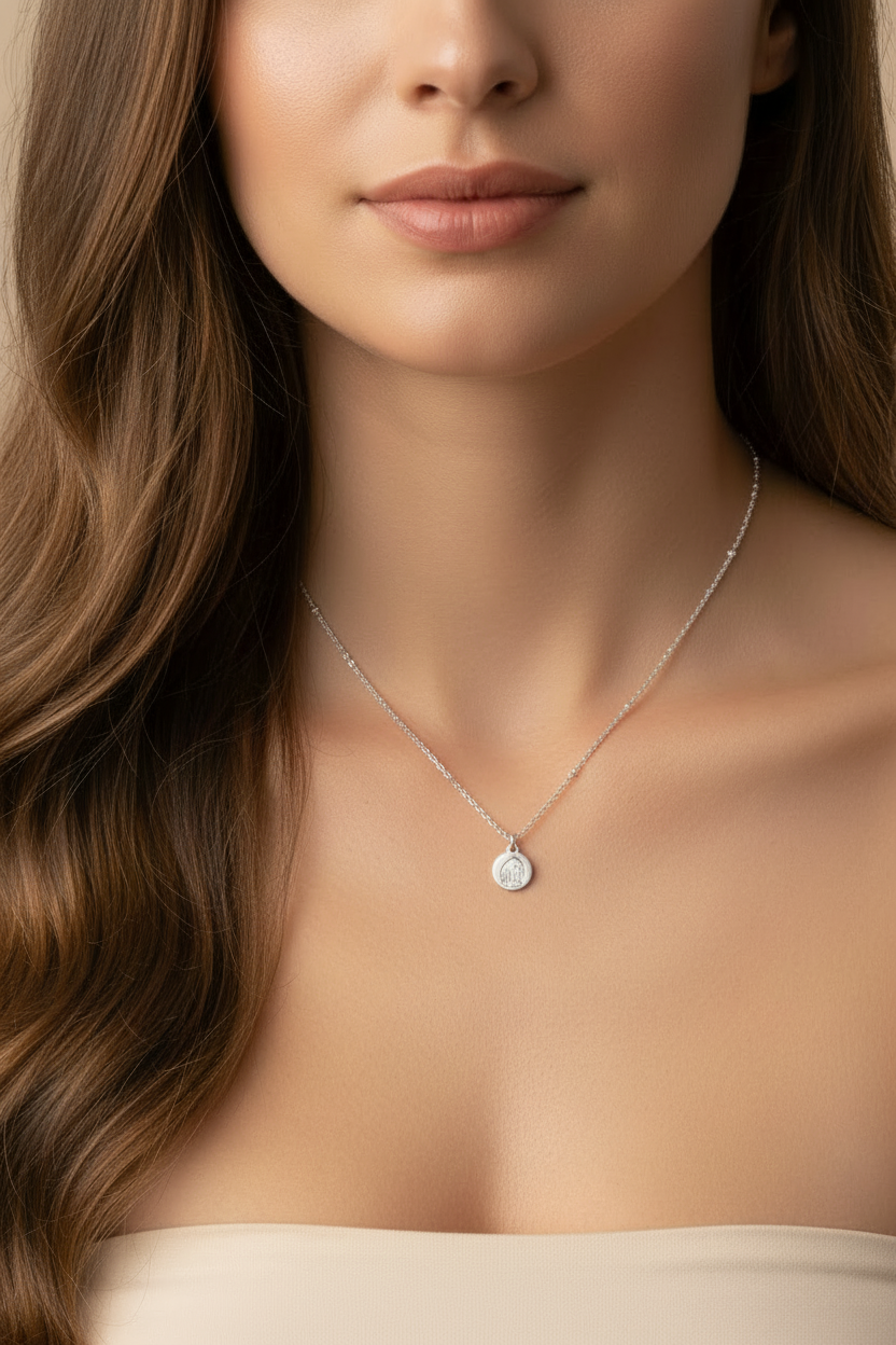 “Zilveren vriendinnen ketting van stainless steel gedragen door model”