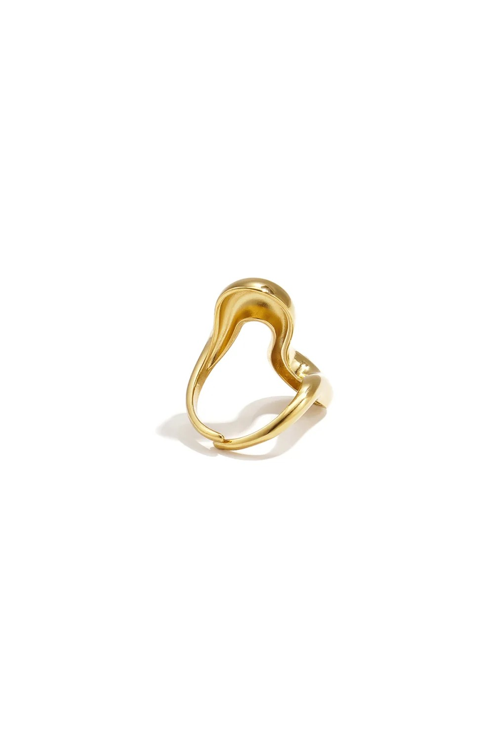 Glow Mystic in Style verstelbare gouden RVS ring met golfdesign achteraanzicht.