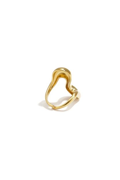 Glow Mystic in Style verstelbare gouden RVS ring met golfdesign achteraanzicht.