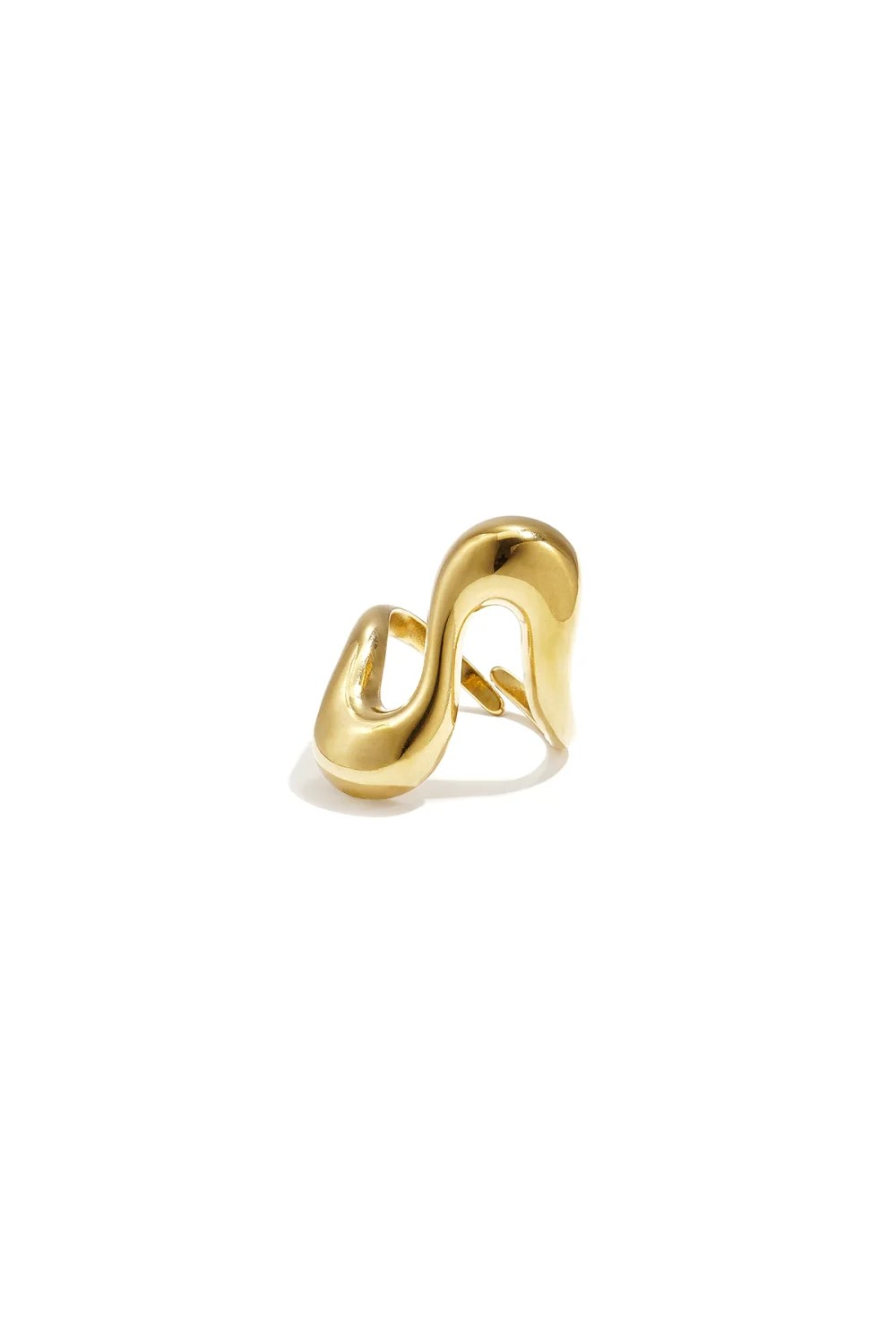 Glow Mystic in Style verstelbare gouden RVS ring met golfdesign zijaanzicht.