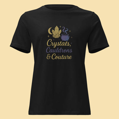 Black Crystals Cauldrons and Couture T Shirt with mystical crystal and cauldron design
